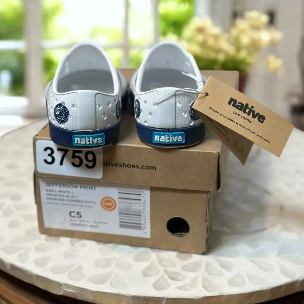 Native Jefferson “Frontier Scribble Dots”  Slip-On Water Shoes Toddler C5 White